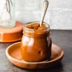 A jar of homemade enchilada sauce