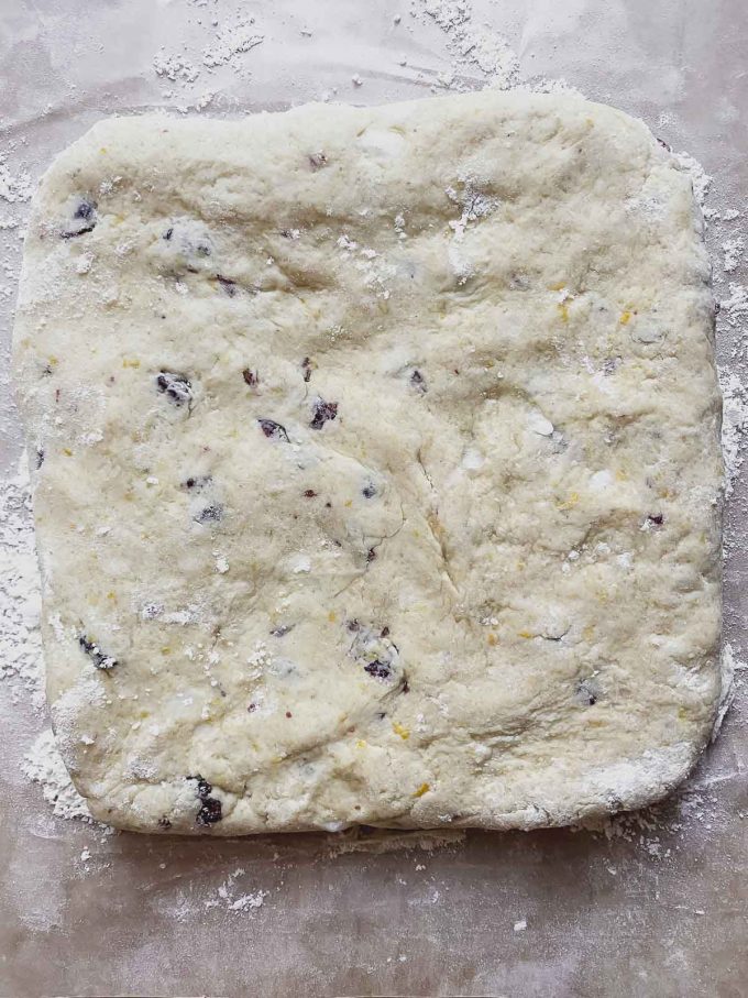 Scone dough shaped into a square