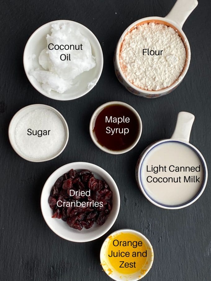 Ingredients to make scone measured and labeled