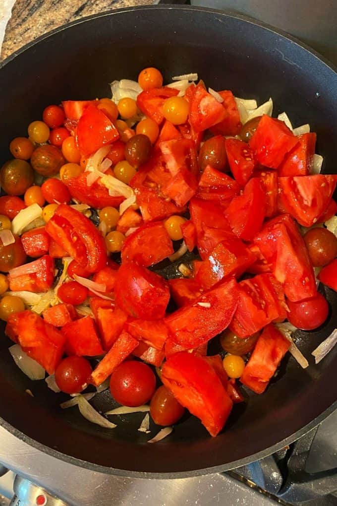 An overhead view of sauce ingredients