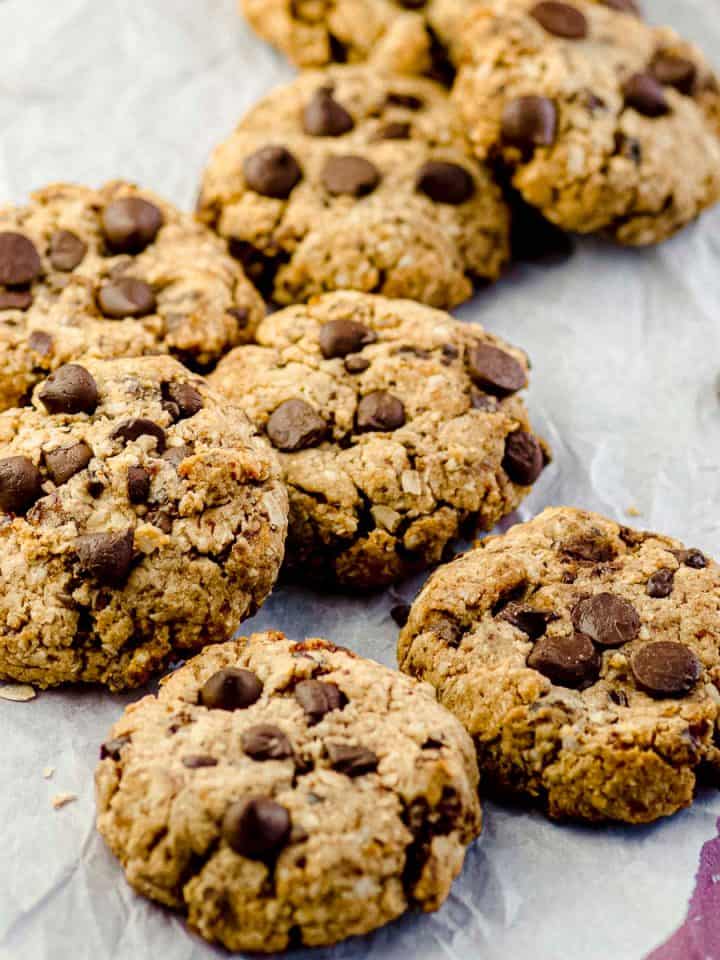 Close up view of oatmeal chocolate chip cookies