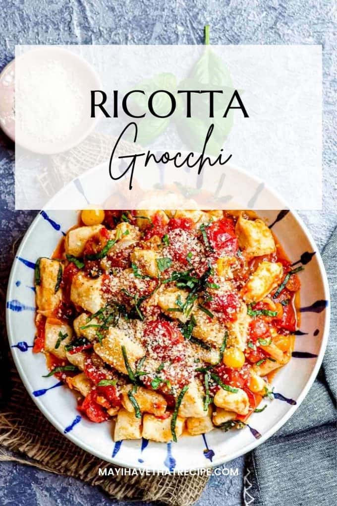 An overhead view of a bowl of ricotta gnocchi