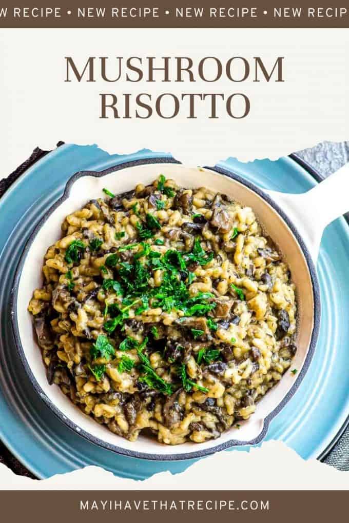 An overhead view of mushroom risotto