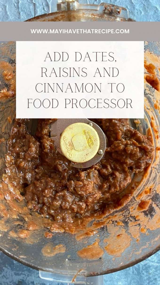Dates, raisin, and cinnamon in a food processor