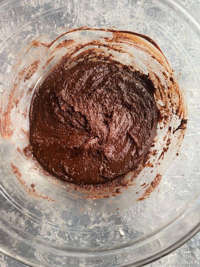 flourless chocolate cookies batter in a bowl