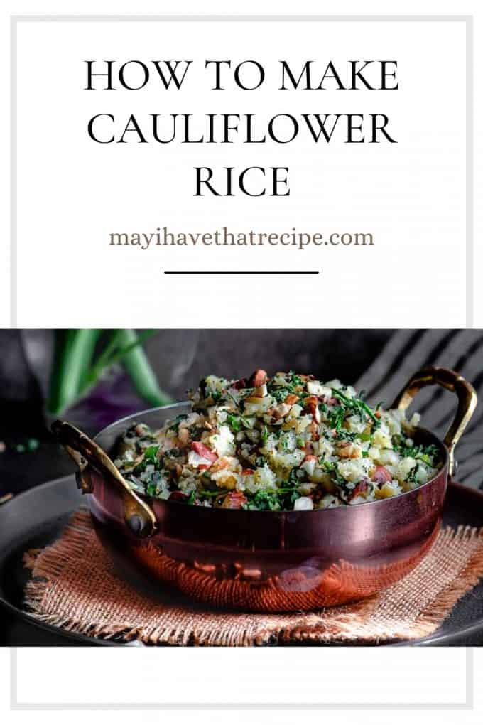 A closer up side view of a bowl of cauliflower rice