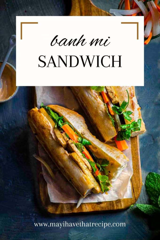An overhead view of two bahn mi sandwiches
