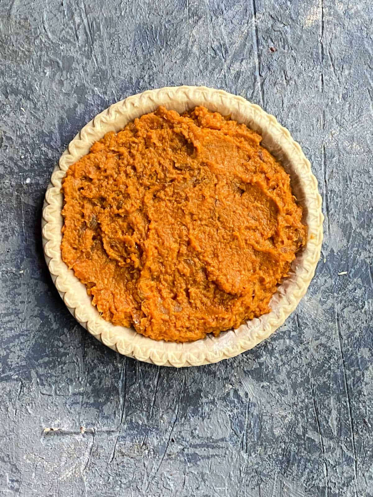 sweet potato pie filling in a crust