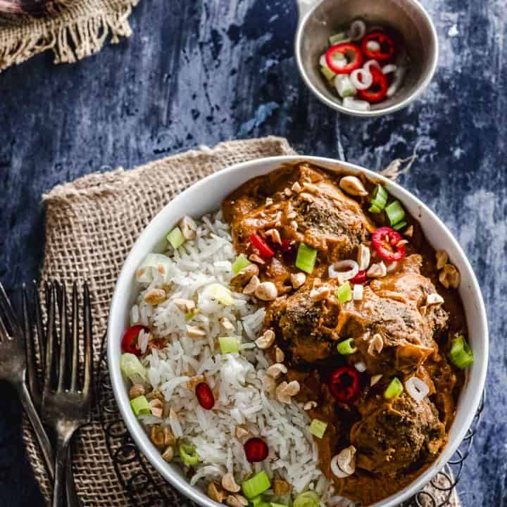 Vegan Meatballs with Savory Peanut Pumpkin Sauce May I Have That Recipe?