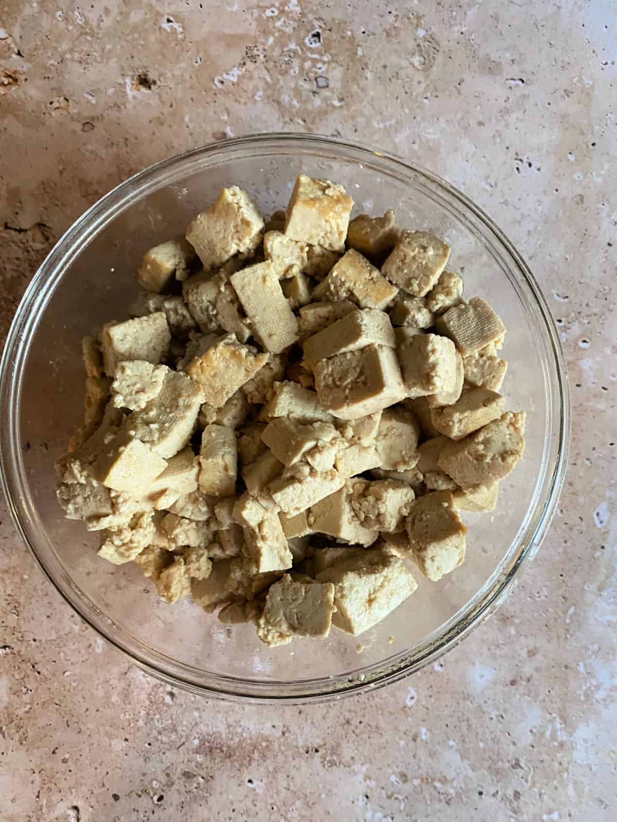 a bowl with cube tofu