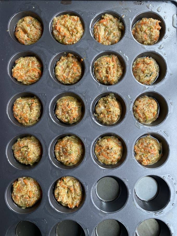 Egg bites mixture in muffin tins