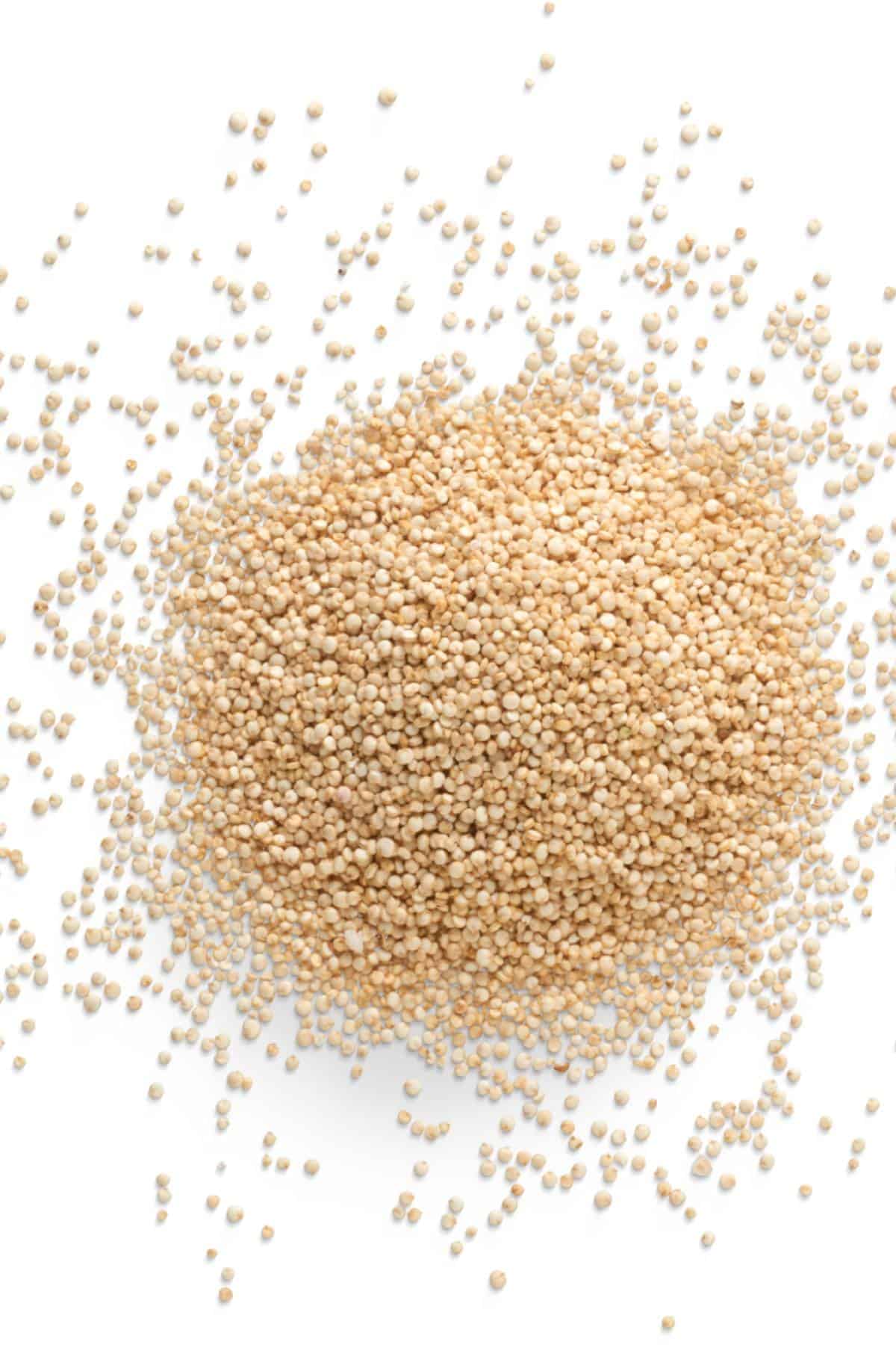 White quinoa spread on a white background
