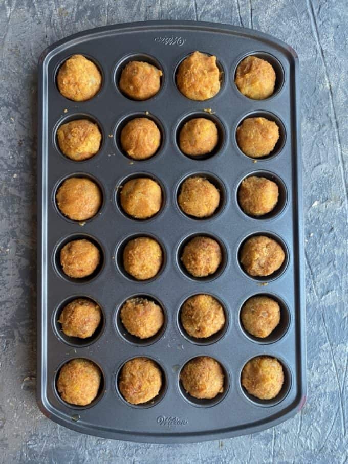 vegan meatballs in a mini muffin tin