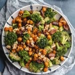 Close up view of a bowl with broccoli Salad