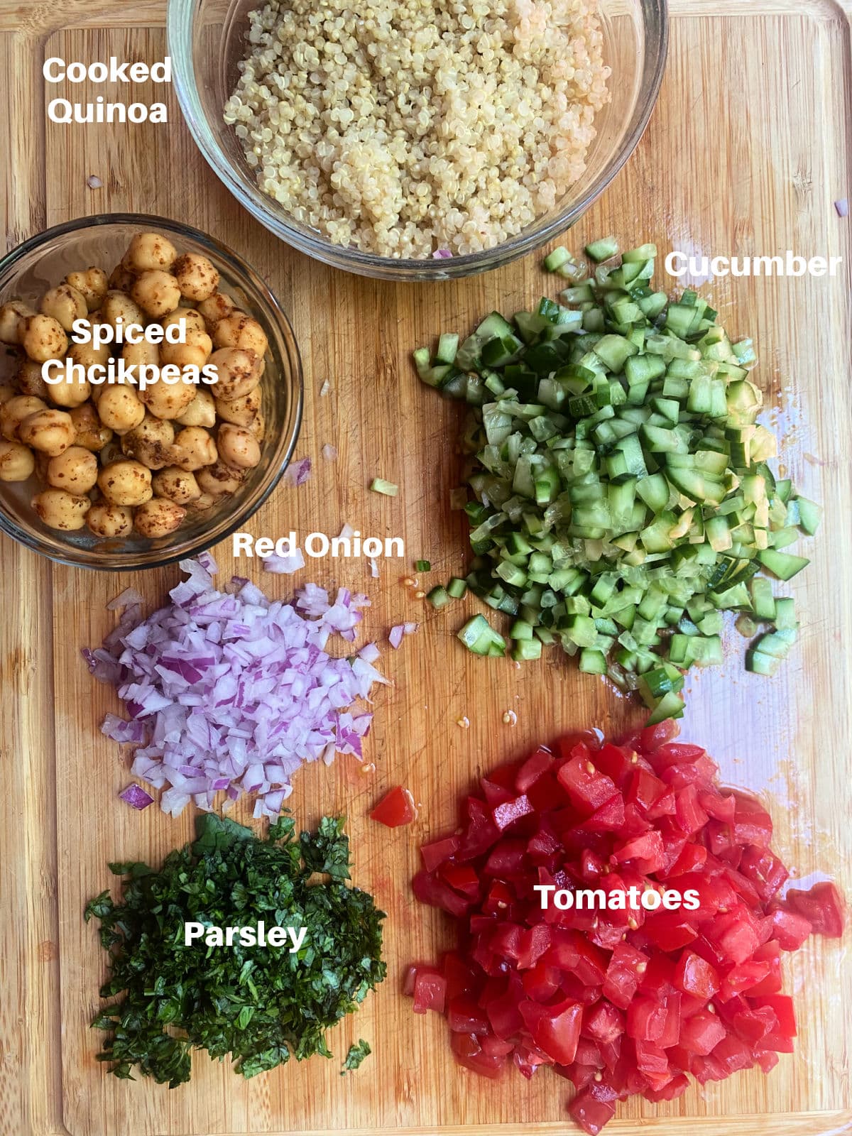 Quinoa bowl ingredients labeled
