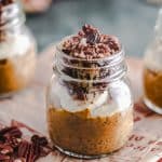 close up view of a jar with pumpkin chia pudding