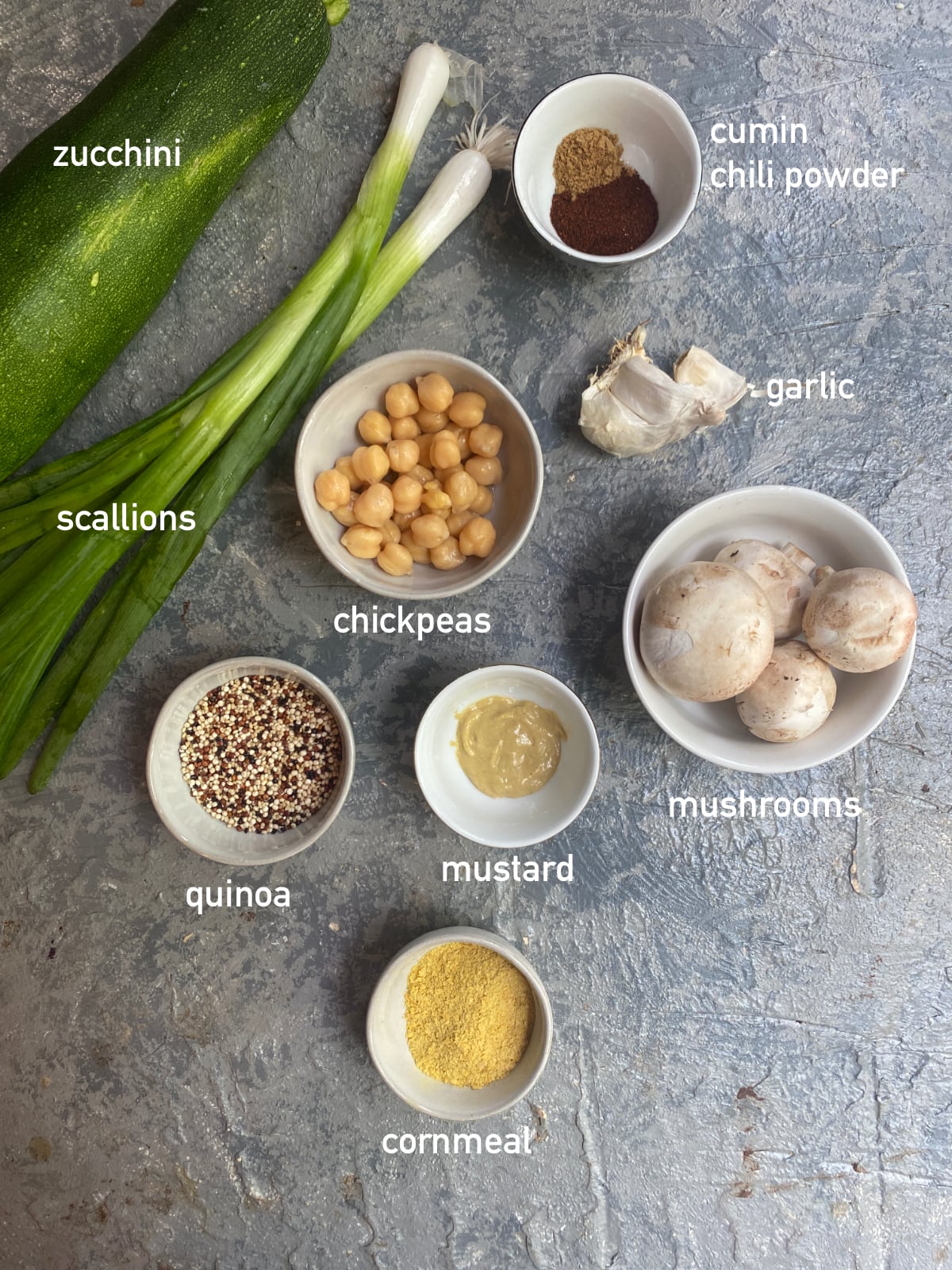 overhead shot of the ingredients needed to make chickpea fritters
