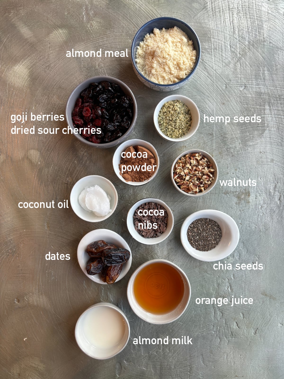 Ingredients for energy balls labeled
